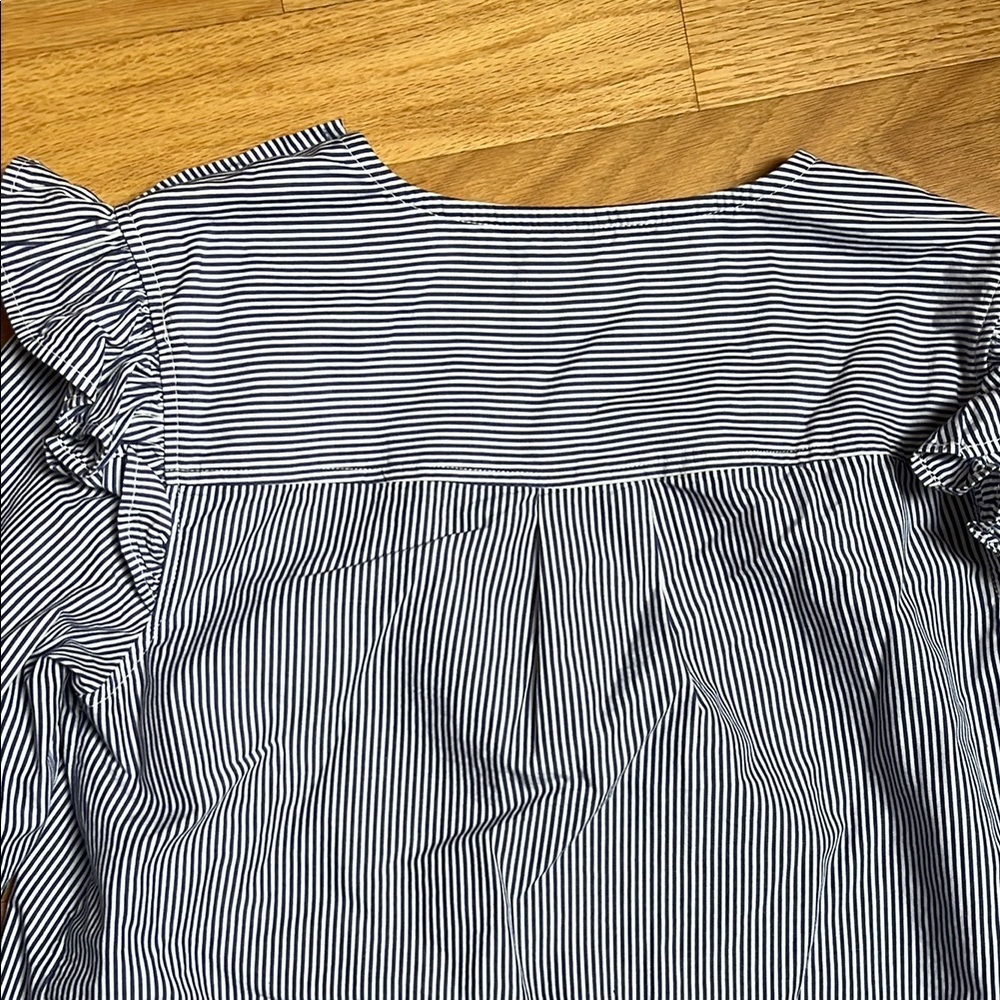 White and Blue Ruffled Long Sleeve Blouse - Picture 8 of 10